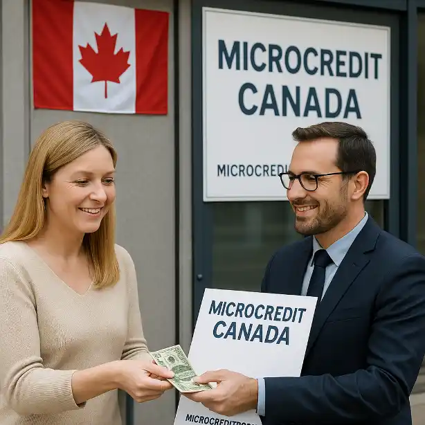 Entrepreneure canadienne rencontrant une conseillère en microcrédit dans un bureau