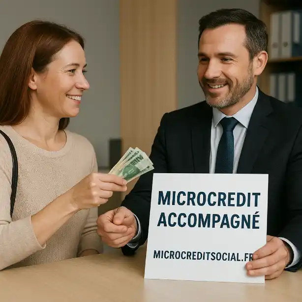 Bénévole et emprunteur calculant ensemble un budget mensuel sur papier