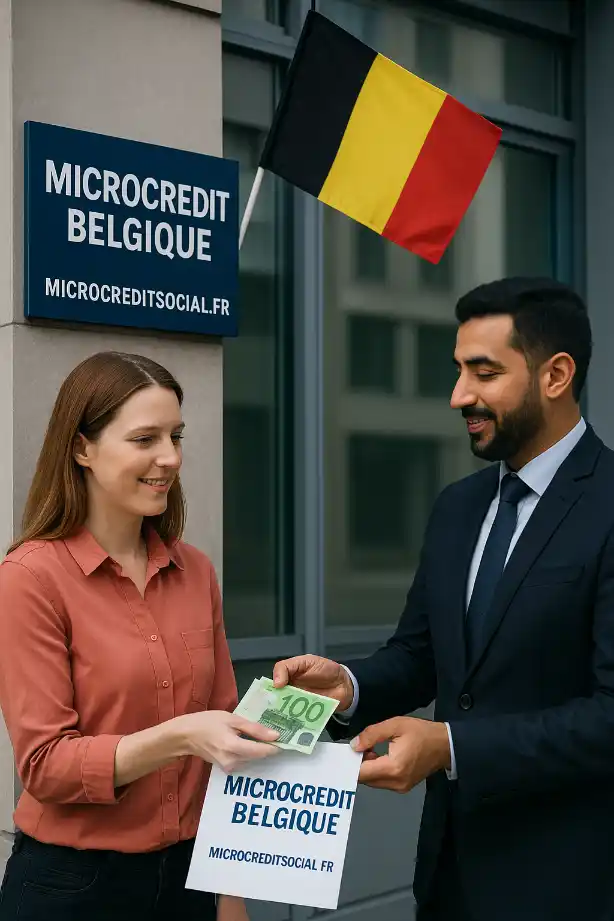 Conseillère en microcrédit recevant un habitant dans une agence bruxelloise