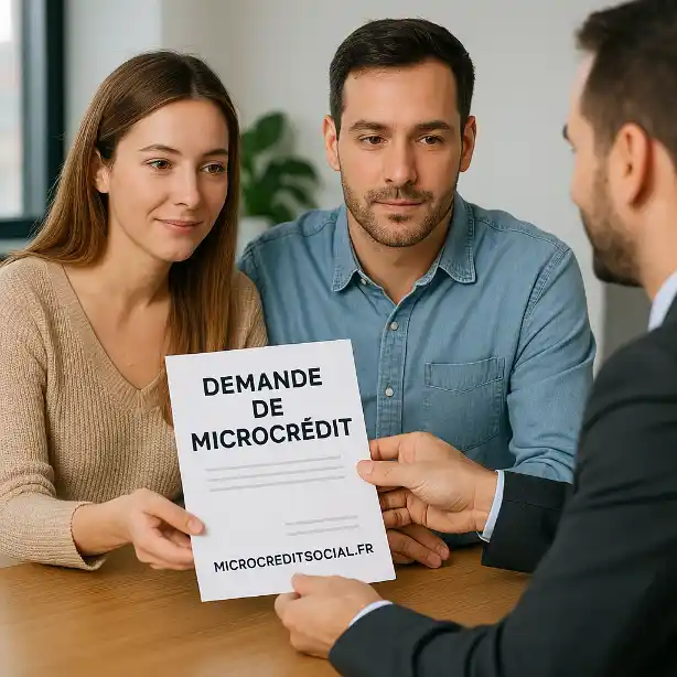 Dossier de demande de microcrédit social avec justificatifs étalés sur une table