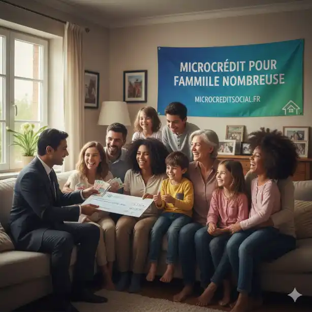 Parents et trois enfants autour de la table familiale avec un carnet de budget