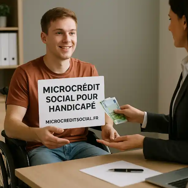 Homme en fauteuil roulant discutant d'un financement avec une conseillère