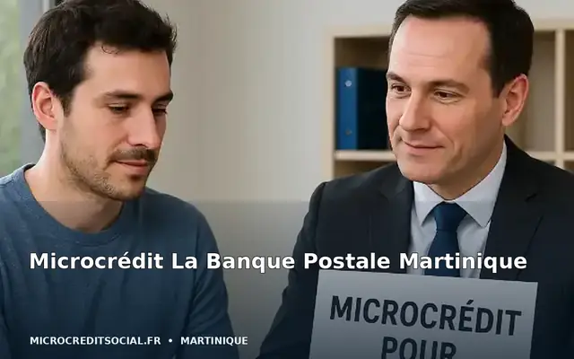 Bureau de poste martiniquais où un client se renseigne sur un microcrédit