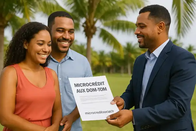 Habitante des Antilles préparant un dossier de microcrédit avec une conseillère