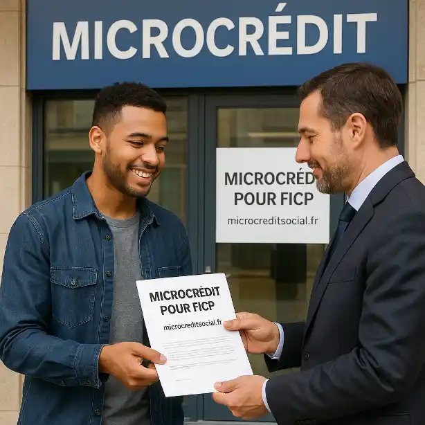 Personne fichée FICP préparant un dossier de microcrédit avec une conseillère