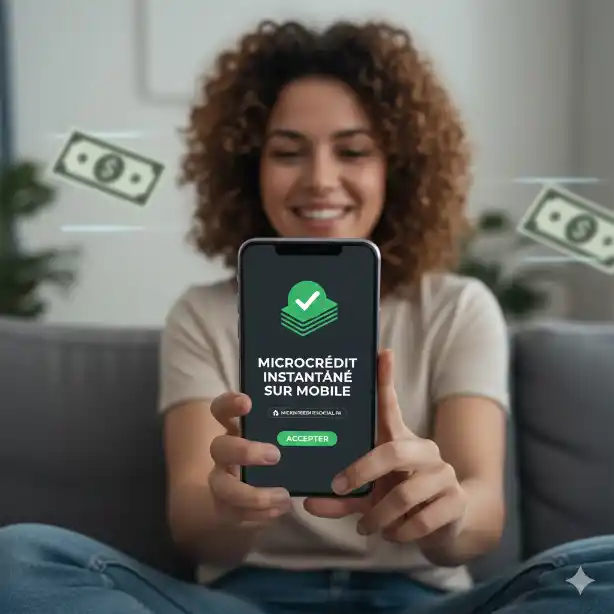 Main tenant un smartphone affichant une simulation de prêt en ligne